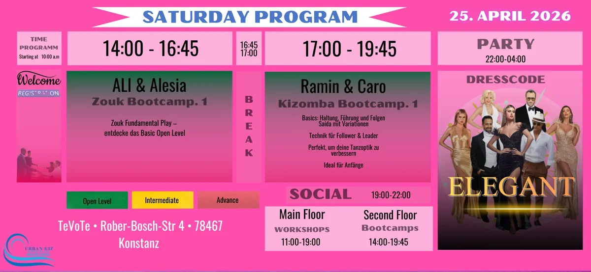 Saturday Program: Workshops, Kizomba Bootcamp & Party