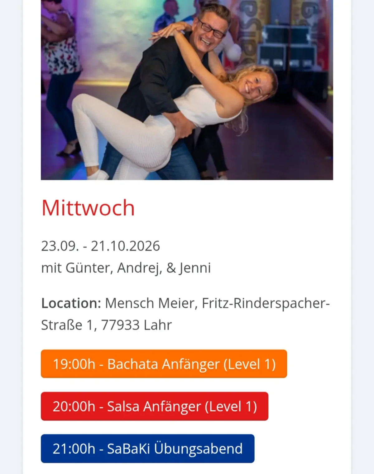Salsa & Bachata Anfängerkurse + SaBaKi Übungsabend