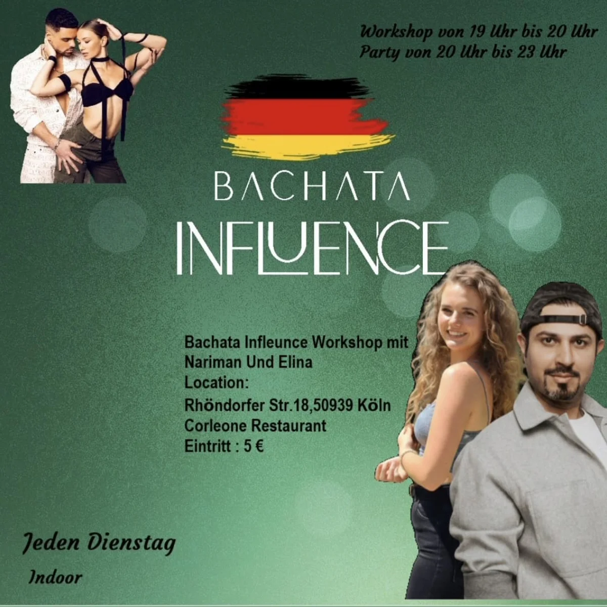 100% BACHATA Indoor - Bachata Influence Workshop & Party