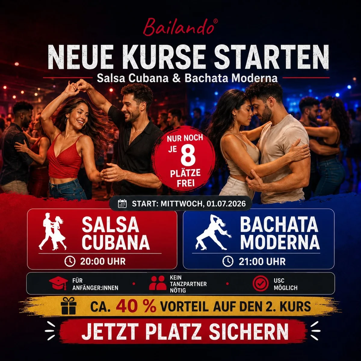 Neue Anfängerkurse: Salsa Cubana & Bachata Moderna @bailando