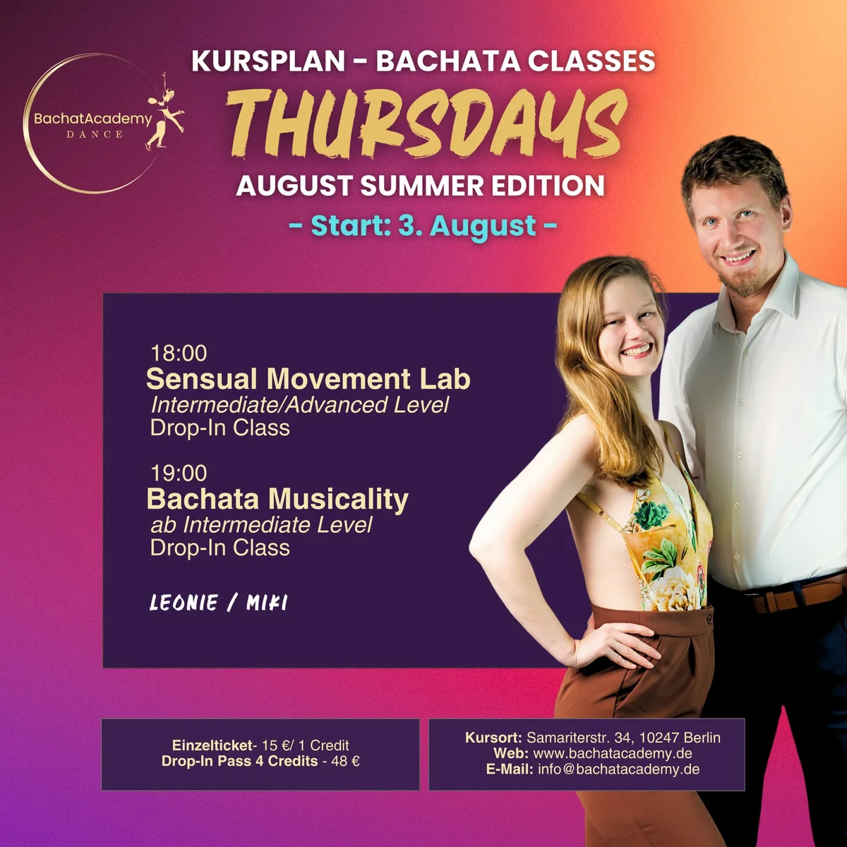 August Summer Edition - Bachata Classes Thursdays