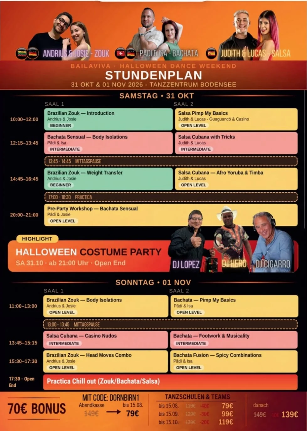 Halloween Dance Weekend - Sunday Workshops & Practica - Salsa and Bachata in Romanshorn