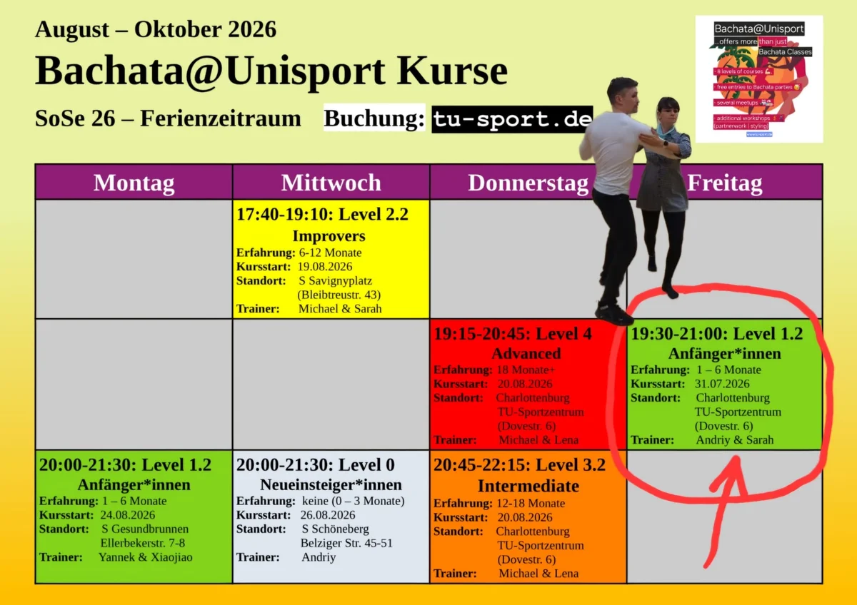 Bachata@Unisport Kurse: Bachata Level 1.2 Anfänger*innen