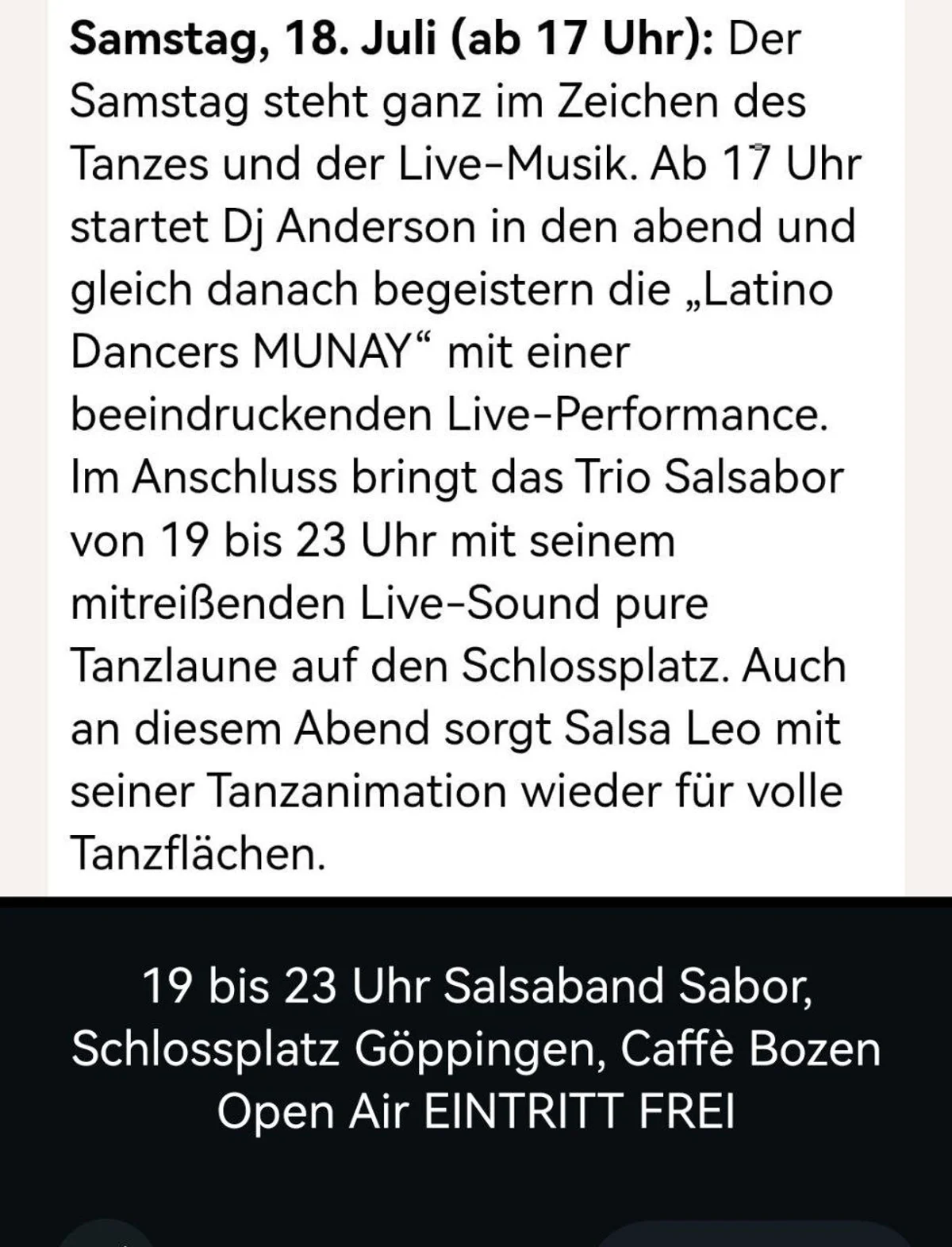 Salsa Open Air Göppingen mit Trio Salsabor & Salsa Leo