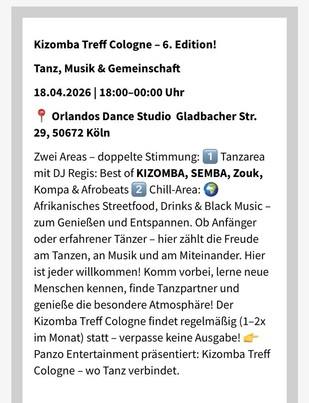 Kizomba Treff Cologne – 6. Edition!