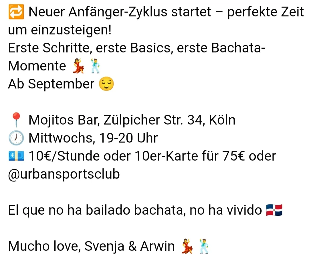 Neuer Anfänger-Zyklus Bachata