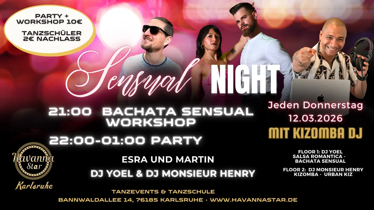 Latinparty mit Bachata Sensual Workshop ⭐️Mit Kizombaraum⭐️