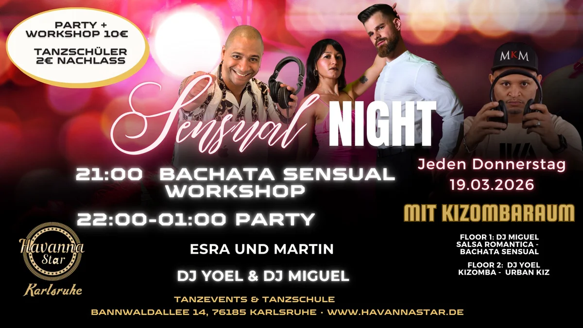 Latinparty mit Bachata Sensual Workshop ⭐️Mit Kizombaraum⭐️