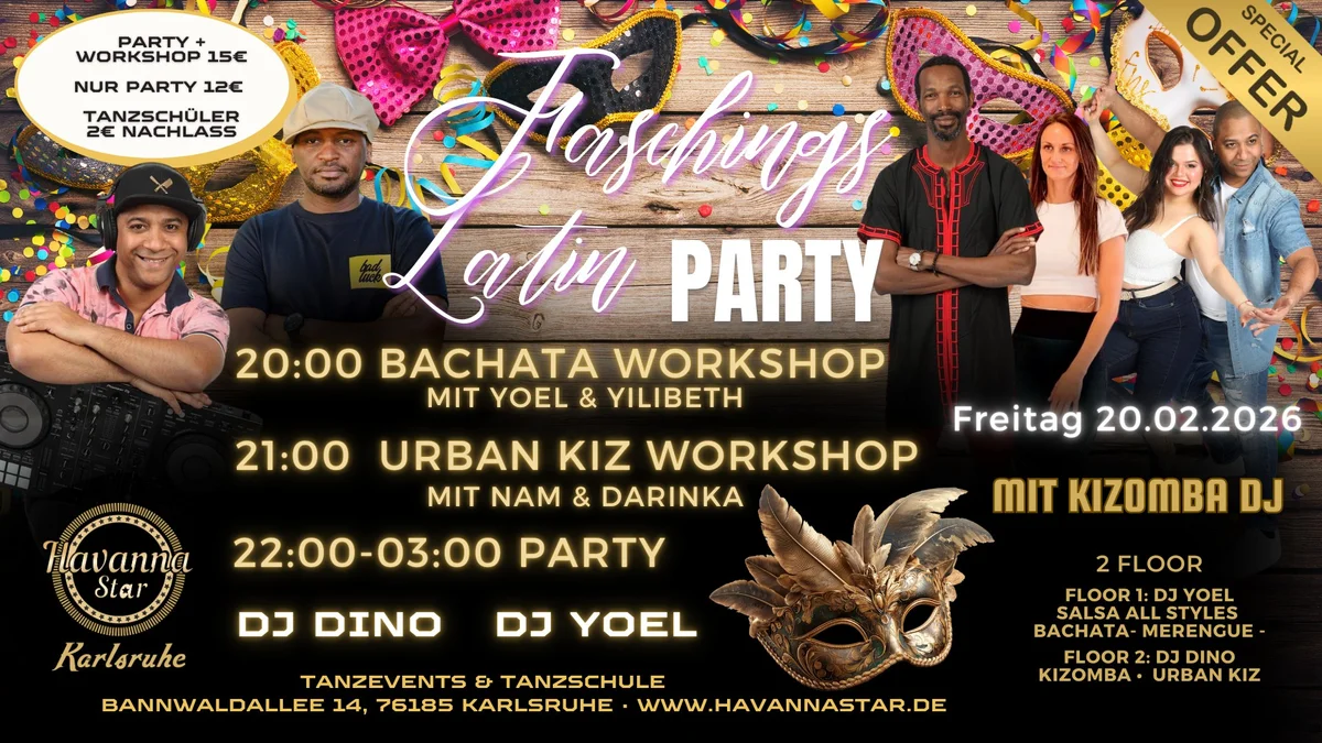 Latinparty mit Bachata & Urban Kiz Workshops - mit Kizombafloor 
