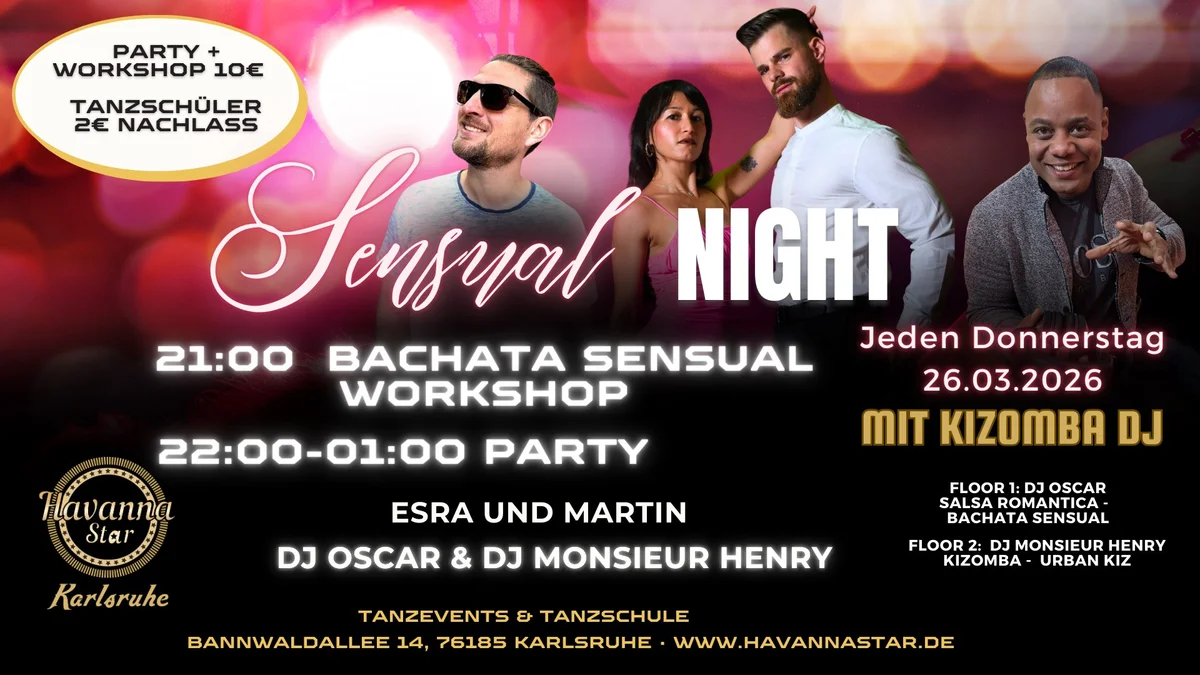 Latinparty mit Bachata Sensual Workshop ⭐️Mit Kizombaraum⭐️