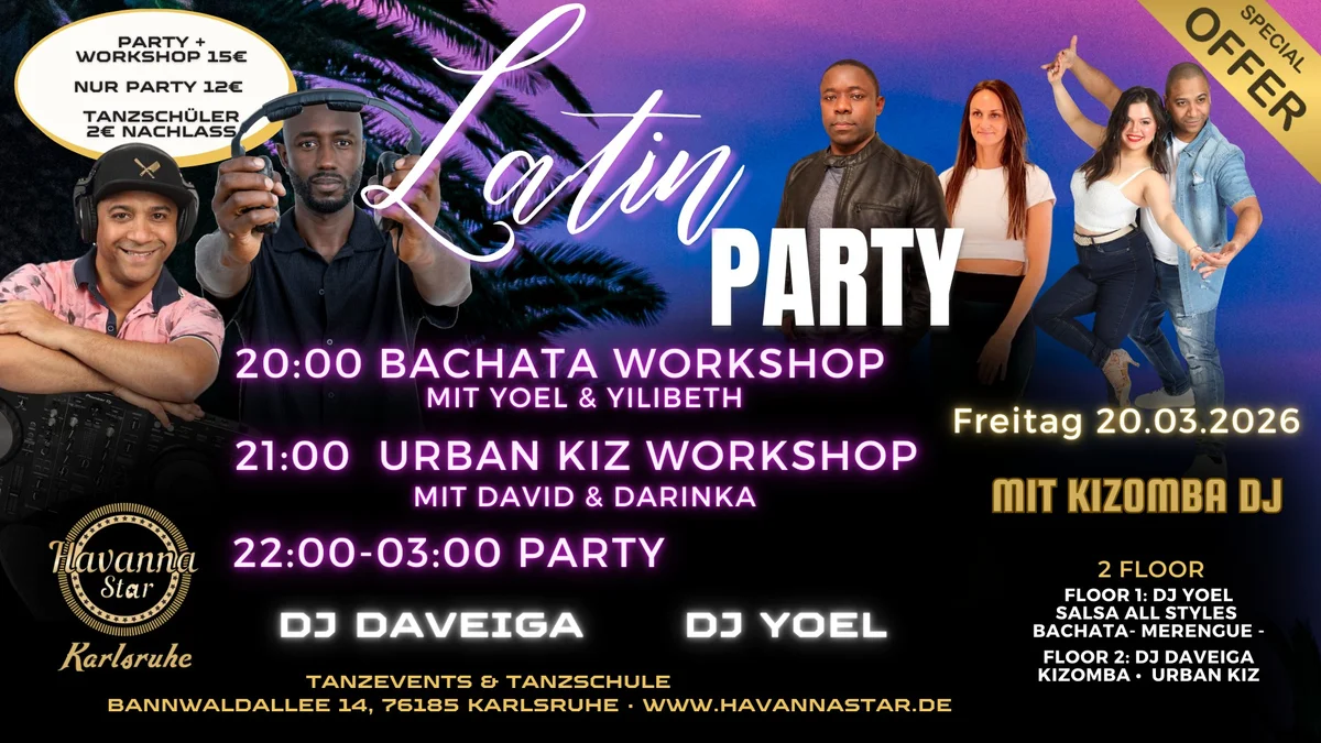 Latinparty mit Bachata & Urban Kiz Workshops - mit Kizombafloor 