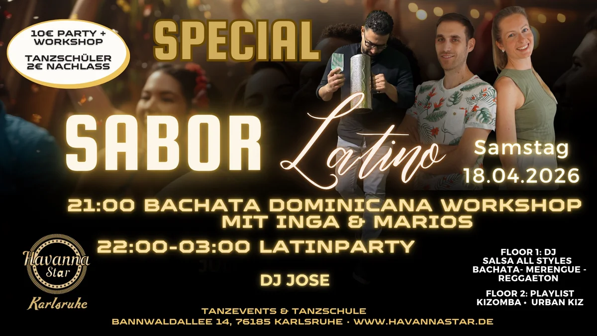 Latinparty für 10€ mit Bachata Dominicana Workshop für nur 10€⭐️