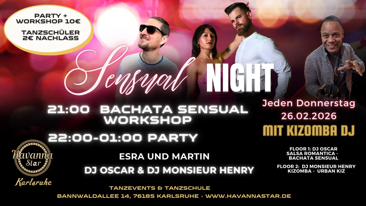 Latinparty mit Bachata Sensual Workshop ⭐️Mit Kizombaraum⭐️