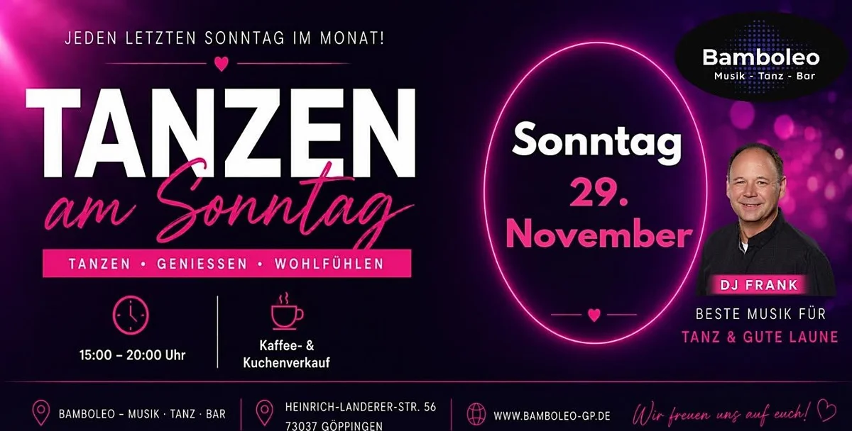 𝗧𝗮𝗻𝘇𝗲𝗻 𝗮𝗺 𝗦𝗼𝗻𝗻𝘁𝗮𝗴 im Bamboleo, 73037 Göppingen