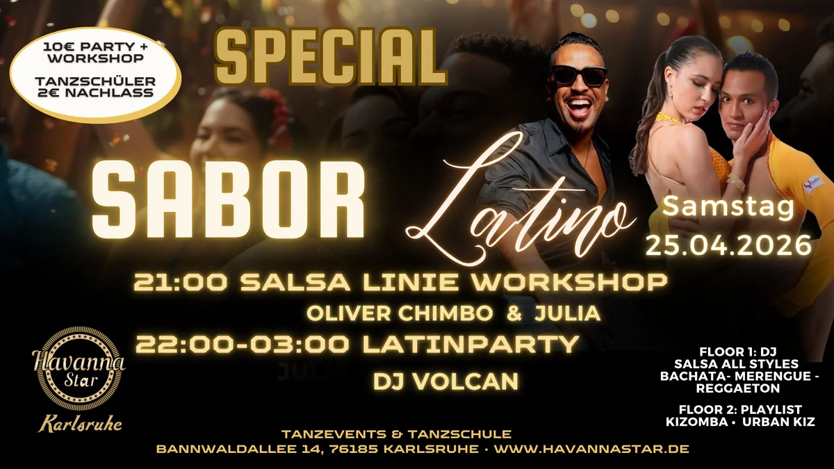 Latinparty für 10€ mit Salsa Linie Workshop für nur 10€⭐️