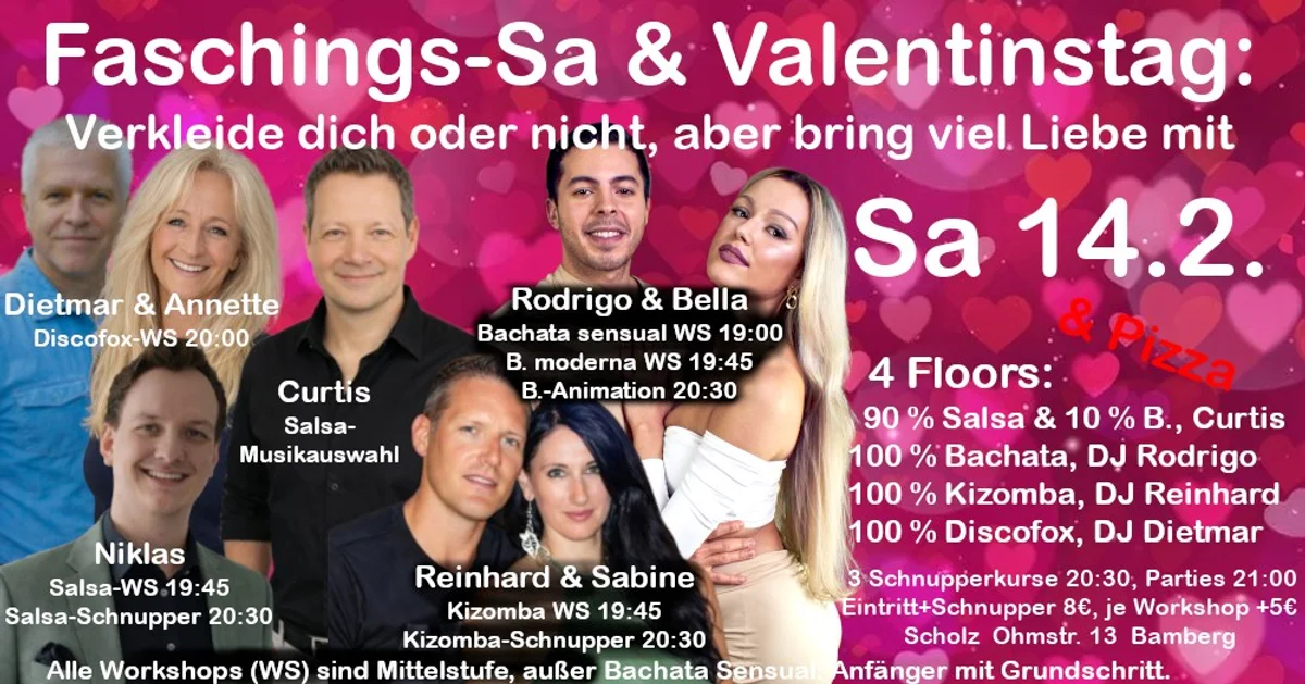Bamberg 4-Area-Party: Faschings-Sa & Valentinstag 14.2.
