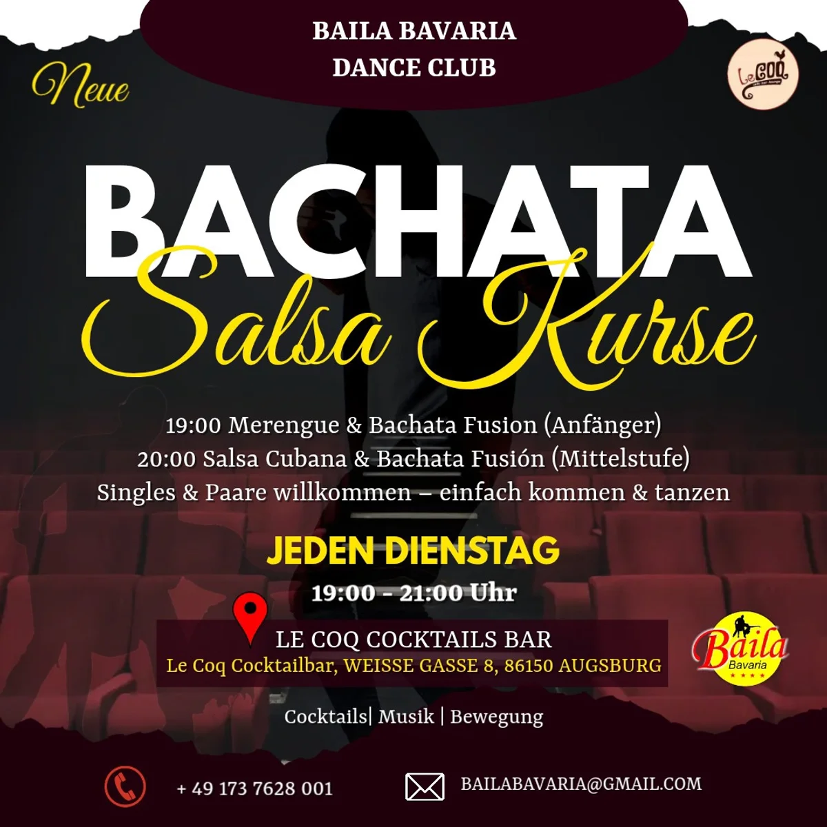 Neue Bachata & Salsa. Cubana Kurse in Augsburg